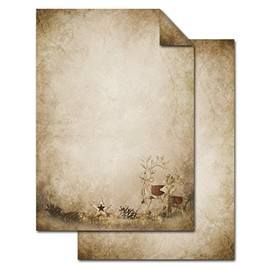 Logbuch-Verlag 50 Sheets of A4 Christmas Letter Paper Deer Printer Paper Vintage Christmas Paper Decoration 100 g Old Antique Beige Natural