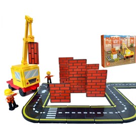 Magnetic Road Tiles Construction Builder Magnet Building Blocks - Double Sided Printing Compatible with Magnetiles and Picaso Road extention - STEM Education Toy for Kids Ages 3-5 5-7