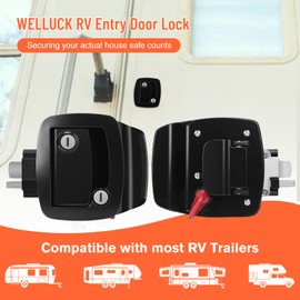 WELLUCK RV Entry Door Lock with Paddle Deadbolt, 100% Metal Camper Door Latch Handle, Zinc Alloy RV Door Lock Replacement Kit Secure for Camper Horse Travel Trailer Cargo Hauler, Black, Not Key Alike