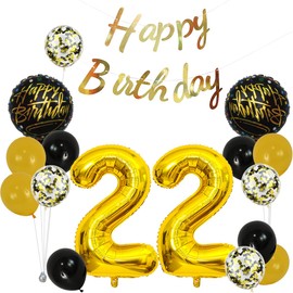 Gold 22th Birthday Decorations Party Supplies-Gold Happy 22th Birthday Banner Latex and Confetti Balloons Paper Honeycomb Balls Huge Number 22 Balloons for Girls,Women,Men,Photo Props 22th Birthday