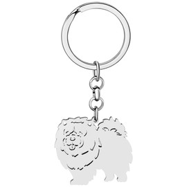 DOWAY Cute Stainless Steel Dog Mom Gifts Dog Keychain Ring 18K Gold Pet Accessories For Women Girls Dog Lovers Car Key Charms (Chow Chow Silver Plated)
