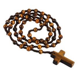 KYEYGWO Crystal Cross Pendant for Men Women, Rosary Pendant Religious Jewellery Holy Religious Prayer Catholic Prayer Necklace Amulet, Tiger's Eye Stone