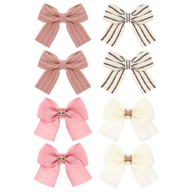 Kifmurase 8 Pcs Baby Girls Bow Hair Clips, Small Bowknot Hair Accessories Barrettes Alligator Clip Striped Ribbon Bow Hairpin for Girl Women Pet Dog