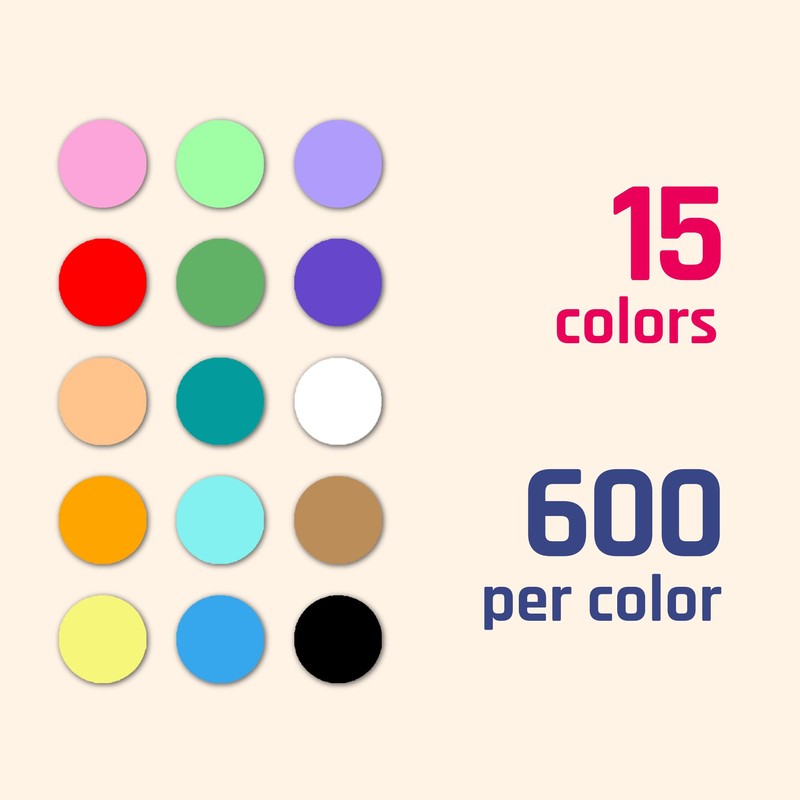 9000 Pack - 10mm Coloured Dot Stickers, Sticky Dots Labels