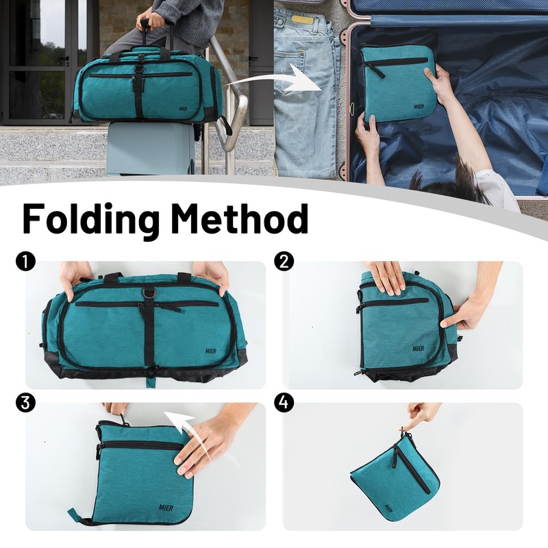 MIER Foldable Duffle Bag with Shoe Compartment 50L Travel Duffel