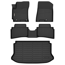 GINOWY-Custom fit Floor Mats Cargo Liner Set for Hyundai Venue 2020-2024 2025 (for Cargo Tray Upper Position) TPE All Weather 2023 Venue Car Mats Trunk Mat Waterproof Venue Accessories Black