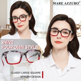 MARE AZZURO Large Reading Glasses Women Retro Square Readers 1.0 1.25 1.5 1.75 2.0 2.25 2.5 2.75 3.0 3.5 4.0 5.0 6.0 (Black+red, 2.50)