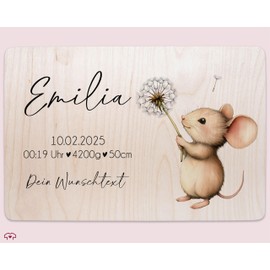 Holz Erinnerungsbox Baby Holzkiste Baby - Geschenkbox zur Geburt mit Name Daten Maus I Holzbox süße Maus Geburtsgeschenk Geschenkverpackung - 30 x 20 x 14 - Holz - babygeschenke erinnerungskiste