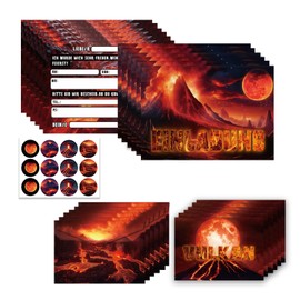 POMNUG 12 x Vulkan Invitation Cards Children's Birthday Lava Invitation Cards 12 Pieces Envelope and 12 Stickers for Boys Girls Birthday Invitations Party Invitations