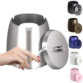 WUSIFIE Ash Tray, Large Outdoor Ashtray with Lid, Ashtray for Outside Patio, Stainless Steel Windproof Smokeless Ash Tray for Balcony, Ashtrays for Smokers, Cigar, Home Office Decoration