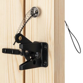 Self Locking Gate Latch with Spring Cable Pull for Wooden Fence Heavy Duty, Gravity Lever Fence Gate Latches for Outdoor Secure Pool Garden Shed, Black Finish, 1 Pack