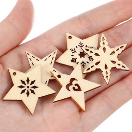 SUPVOX Pack of 50 Wooden Star Christmas Tree Pendants Wooden Discs DIY Christmas Tree Decoration Tree Decoration Wooden Scatter Decoration Christmas Decoration for Hanging (White)