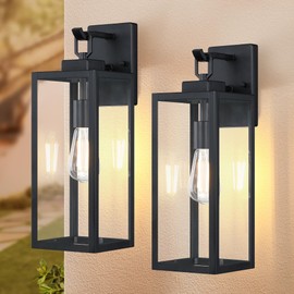 GRUENLICH Outdoor Wall Light Fixtures, 18 Inch Black Exterior Waterproof Porch Sconce Lighting with E26 Socket & Tempered Glass, Double Extra Large Wall Lantern for Patio Garage Entryway, 2-Pack