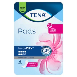 TENA Pads InstaDRY Extra Long Length, Pack of 6