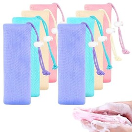 Pack of 8 Soap Bags for Soap Pieces, Scrubber Mesh Soap Bag Shower Exfoliating Soap Bag Reusable with Rope Soap Bag for Facial Cleansing Body Scrubber Soap Bag Soap Bag
