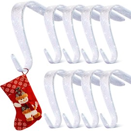 Boao 8 Pcs Christmas Stocking Holders Metal Mantel Stockings Hangers Shelf Fireplace Garland Mantle Grips Set for Xmas Party Decoration(Glitter White)