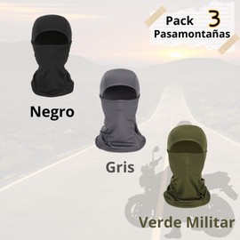Pack 3 Pasamontañas para Moto – Ligeros y Transpirables – Uso con Casco – Apto para Hombre y Mujer – Colores Negro, Gris y Verde Militar – Balaclava Multiusos para Motociclistas, Ciclismo y Deportes