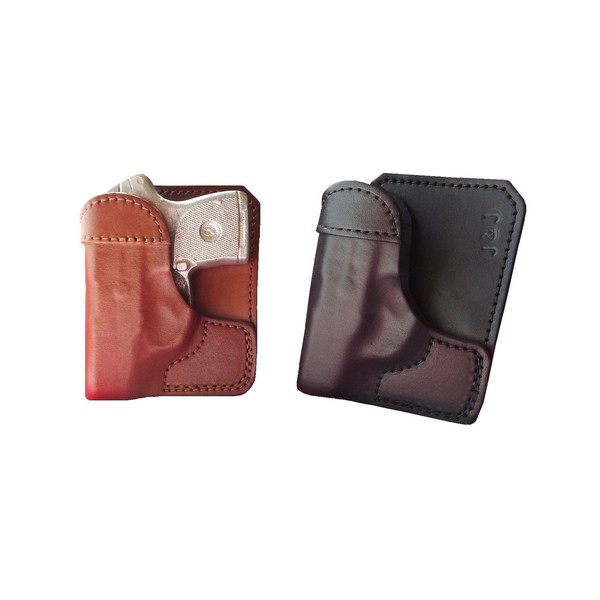 J&J Custom Formed to Fit SIG SAUER P238 Formed Wallet Style Premium Leather Back/Cargo Pocket Holster (Brown, Right)
