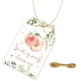 50pcs Peach Thank You Tags, Sweet Peach Gift Tag with String for Girl Birthday Party, Sweet One Thank You Paper Tags for 1st Birthday/Engagement/Wedding Party Favors