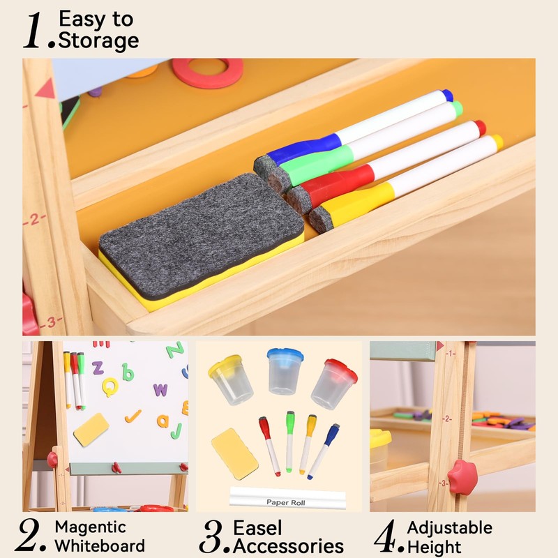Wingyz 3-in-1 Adjustable Kids Art Easel with Magnetic Whiteboard &