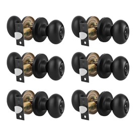Gobrico Oval Matte Black Door Knob Interior, Bathroom Door Knob with Lock, Keyless Privacy Door Lock for Bedrooms 6 Pack