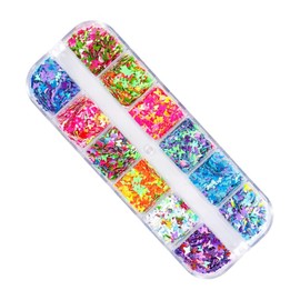 Baluue 12 Colors Holographic Nail Sequins Set Iridescent Paillette Glitter for Manicure Art Suitable for DIY Nail Decoration and Festival Makeup