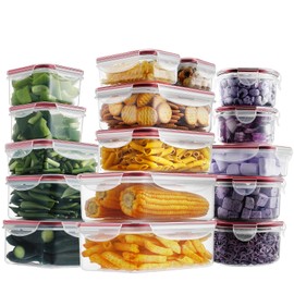 HOMBERKING 32 Pieces Food Storage Containers Set with Snap Lids (16 Lids + 16 Containers), Meal Prep Airtight Plastic Containers, BPA-Free Lunch Containers for Kitchen Organization, Pantry, Home, Red