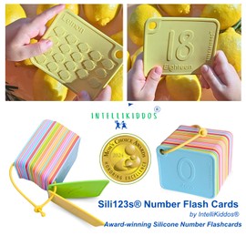 INTELLIKIDDOS Sili123s Number Flash Cards, Non-Toxic Silicone Baby Toddler Flash Cards, Montessori Sensory Number Counting Toys, Counting Manipulatives, Counters for Kids Silicone Math Flashcards