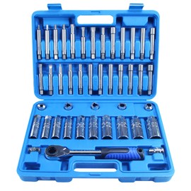 UTMALL 43pc Shock Absorber Strut Nut Go-Thru Socket Set Kit Ratchet Steering Hub Suspension Shock Absorber Nut Removal Tool