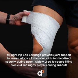 d3 Light Rip EAB Spandex Bandage Hand-Tearable Black 75mm x 7m (1 Roll) Thigh, Knee, Shoulder & Elbow Rugby Lineout Lifting Tape & Joint Injury Medical Strapping