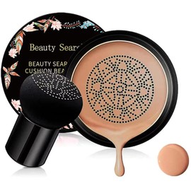 CC Cream Foundation with Mushroom Head Air Cushion BB Cream Moisturising Concealer Full Coverage for Flawless Makeup Base Long Lasting with Mushroom Makeup Sponge Even Skin Tone (Brunette Brown)