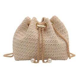 TOFBS Beach Bag Women's Crochet Bag Summer Straw Clutch with Chain Crossbody Bag Vintage Boho Style Shoulder Bag for Beach Holiday Travel (Beige)
