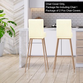 PiccoCasa Dining Chair Covers Set of 2, Stretch & Removable Bar Stool Covers for Pub Counter - Height Side Chair Covers with Square Lattice, Washable Chair Slipcovers Beige