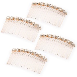 4 Pack Alloy Diamond Rhinestone Flower Hair Side Combs Wedding Bridal Jewelry Hair Clips for Women (Rose Gold, One Size)