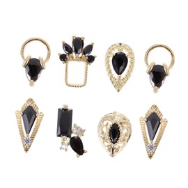 IWOWHERO 8pcs Black Zircon Nail Art Accessories for Creative Manicure Designs Nail Gems for DIY Decoration Random Styles for Personal and Salon Use