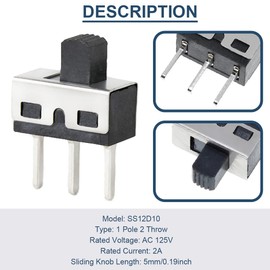 DAOKAI 20 Pcs High Knob Vertical Slide Switches SPDT 3 Pin 2 Position 1P2T 5mm SS12D10 & SS12F15 Panel Mount Micro Mini Latching Toggle Switch for Toy/Audio Equipment/DIY