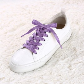 sourcing map Glitter Shiny Metallic Sparkling Shimmery Flat Sneakers Shoelace Shoe Laces Strings Light Purple 110cm/43.31"