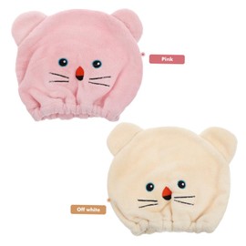 SAFIGLE 2Pcs Cartoon Coral Fleece Hair Drying Towel Wrap Ultra Absorbent Hair Dry Skin Friendly Pink for Adults