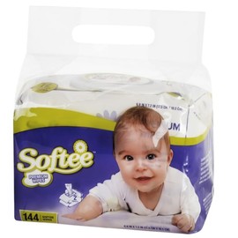 Softee White Polyester Premium Baby Wipes, 1 Pack of 144 (6.8" x 7.2") - Gentle, Hypoallergenic, Perfect for Sensitive Skin