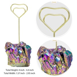 Nupuyai Rainbow Aura Titanium Coated Crystal Cluster Memo Holder Stand, Office Desktop Table Card Memo Wedding Photo Clip Holder, Heart Shaped
