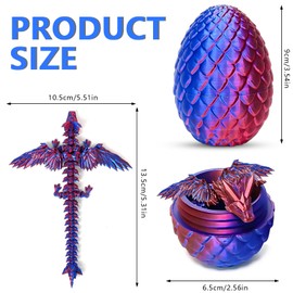 YOUNGSAY Pack of 2 3D Printed Dragon Egg, 9 cm Lifelike 3D Dragon with Removable Dragon Egg, Laser 3D Printed Dragon for Home Decoration and Office Decoration (2 Colours)