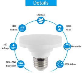 LED Puck Light Bulb with E26 Screw, Mini Flat Light Bulb, 10W Equivalent CFL 75W, Dimmable, 1100LM, 5000K, E26 Medium Base, ETL Listed, Low Profile Squat Bulbs for Home Fixture. (5000K, 2 Pack)