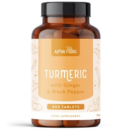 Curcuma Tablets 2500 mg | 400 Turmeric Tablets | Curcumin with Black Pepper & Ginger | High Dose | Vegan | Alternative to Turmeric Capsules | Alpha Foods