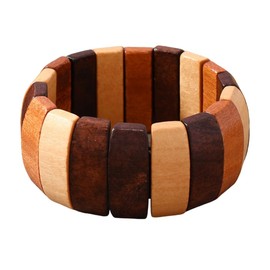 QRH Brown Bohemian Wooden Beads Stretch Bracelet Multi-colored Wide Chunky Bangle Bracelets Brown Wooden Beads Wristband Elastic Bangle Coconut Shell Bracelets Jewelry