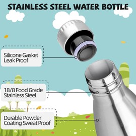 HoneyHolly Stainless Steel Water Bottle, Thermos Flask, 500 ml, BPA-Free, Leak-Proof Vacuum Insulated, Thermos Flask, Double-Walled Water Bottle for Bike, Travel, Sports, Yoga, Camping, Bicycle