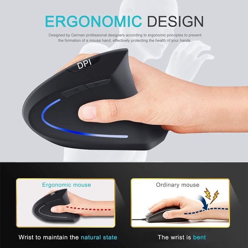 MTAZEG Wireless vertical Mouse Rechargeable Ergonomic Mouse 2.4G USB Optical