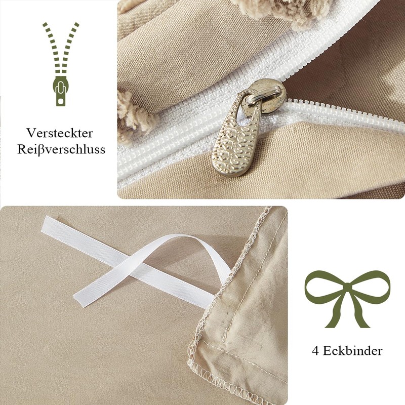 Sedefen Boho Bed Linen 135 x 200 cm Khaki Tufted