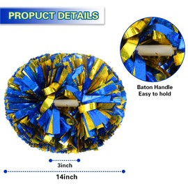 Lovecheer 2PCS Blue and Gold Cheerleading Pom Poms Holographic Pom Poms Cheerleading with Baton Handle for Sports Team Spirit Dance Adults