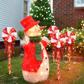 LAMPHOME 4PK 24" 96LED Lollipops Peppermint Pathway Markers with 11 Modes Christmas Lollipops Pathway Lights Decorations for Outdoor Yard(24" 96 LED 4 Pcs)…