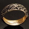 Avalaya Chunky Wide Gold Plated Black Enamel Animal Pattern Hinged